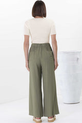 Devira Linen Pants - High Waisted Wide Leg Pant in Khaki