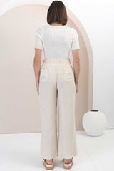 Devira Linen Pants - High Waisted Wide Leg Pant in Oat