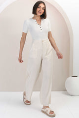 Devira Linen Pants - High Waisted Wide Leg Pant in Oat