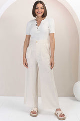 Devira Linen Pants - High Waisted Wide Leg Pant in Oat