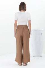 Devira Linen Pants - High Waisted Wide Leg Pant in Tan