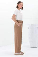 Devira Linen Pants - High Waisted Wide Leg Pant in Tan