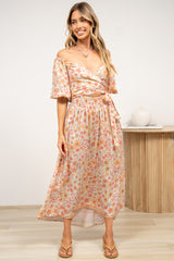 Devlin Midi Dress - Tie Up A-Line Dress with Elasticated Bodice in Noelia Print