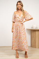 Devlin Midi Dress - Tie Up A-Line Dress with Elasticated Bodice in Noelia Print