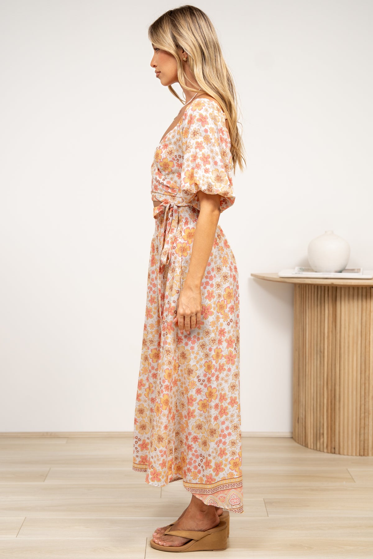 Devlin Midi Dress - Tie Up A-Line Dress with Elasticated Bodice in Noelia Print