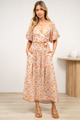 Devlin Midi Dress - Tie Up A-Line Dress with Elasticated Bodice in Noelia Print