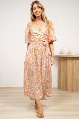 Devlin Midi Dress - Tie Up A-Line Dress with Elasticated Bodice in Noelia Print