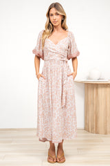 Devlin Midi Dress - Tie Up A-Line Dress with Elasticated Bodice in Narelle Print