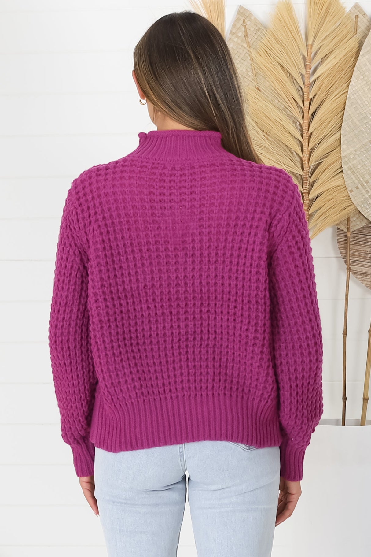 Dexter Jumper - Turtle Neck Waffle Knit Jumper in Magenta