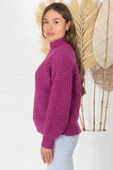 Dexter Jumper - Turtle Neck Waffle Knit Jumper in Magenta