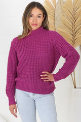 Dexter Jumper - Turtle Neck Waffle Knit Jumper in Magenta