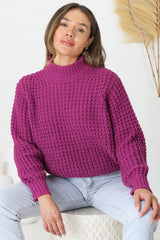 Dexter Jumper - Turtle Neck Waffle Knit Jumper in Magenta