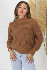 Dexter Jumper - Turtle Neck Waffle Knit Jumper in Tan