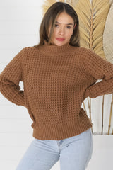 Dexter Jumper - Turtle Neck Waffle Knit Jumper in Tan