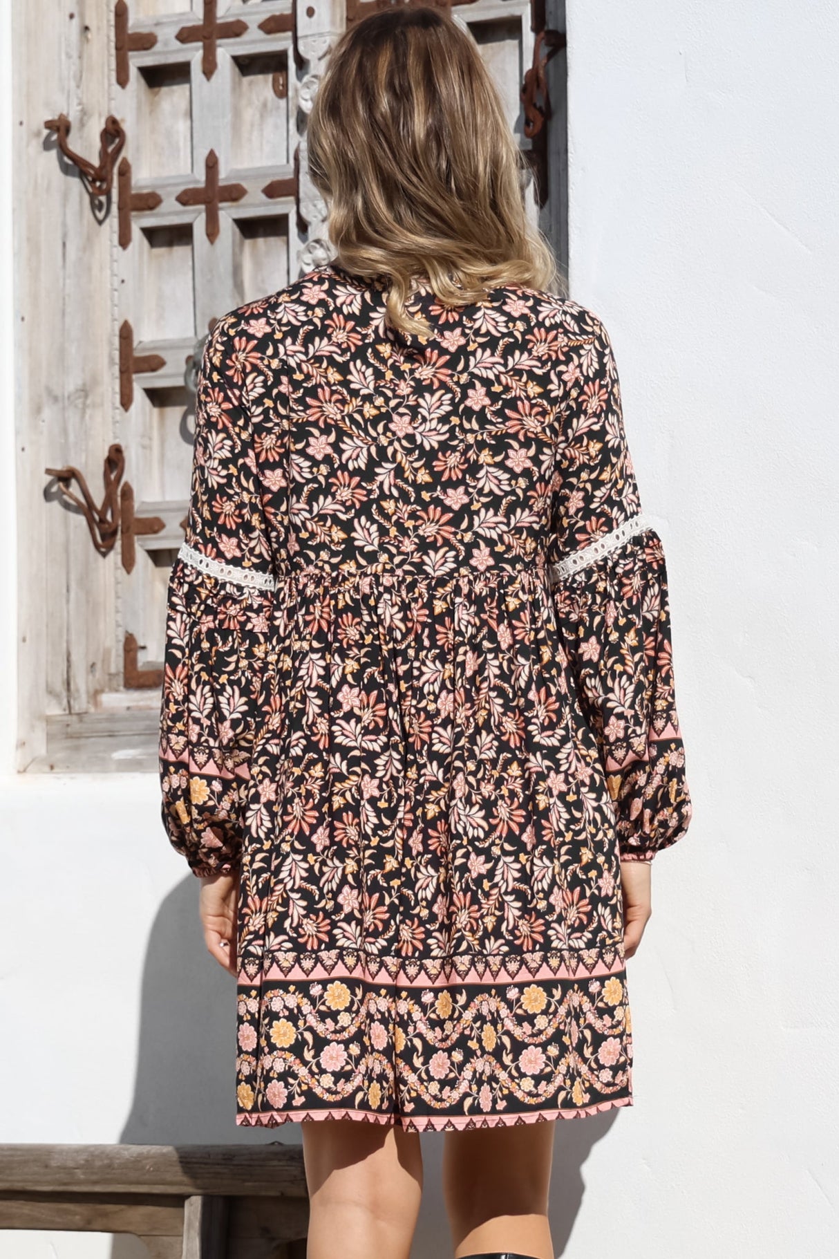 Dian Mini Dress - Balloon Sleeve Smock Dress with Pockets in floral Amirah Print