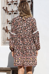 Dian Mini Dress - Balloon Sleeve Smock Dress with Pockets in floral Amirah Print