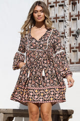 Dian Mini Dress - Balloon Sleeve Smock Dress with Pockets in floral Amirah Print
