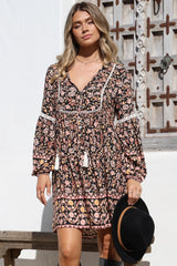 Dian Mini Dress - Balloon Sleeve Smock Dress with Pockets in floral Amirah Print