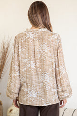 Diandra Blouse - Mandarin Collar Button Down with Lace Insert Detailing in Rossa Print