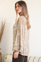 Diandra Blouse - Mandarin Collar Button Down with Lace Insert Detailing in Rossa Print