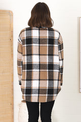 Diego Shacket - Relaxed Fit Checkered Shirt Jacket with Scoop Hemline in Black