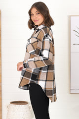 Diego Shacket - Relaxed Fit Checkered Shirt Jacket with Scoop Hemline in Black