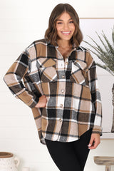 Diego Shacket - Relaxed Fit Checkered Shirt Jacket with Scoop Hemline in Black