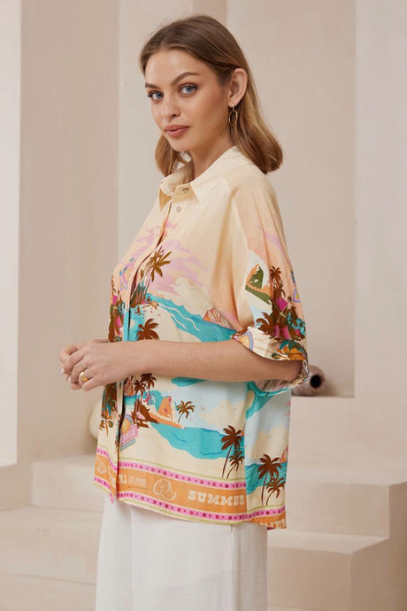 Dion Shirt - Collared Button Down Shirt in Summer Paradise Print