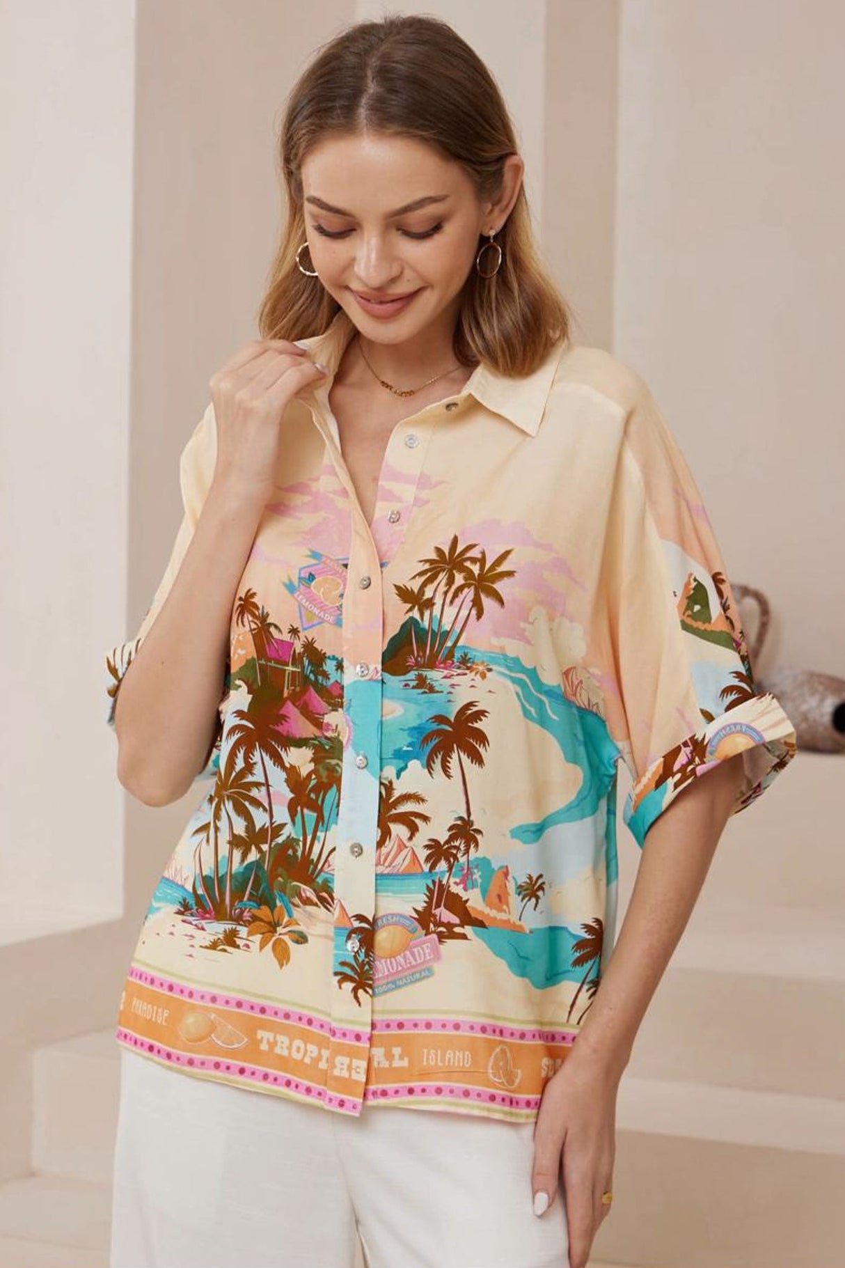 Dion Shirt - Collared Button Down Shirt in Summer Paradise Print