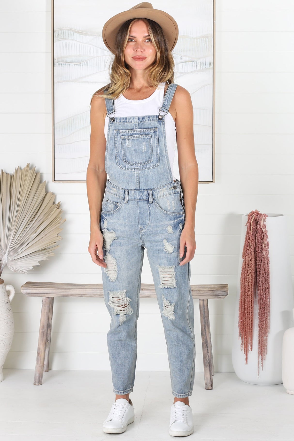 Aeryn Denim Overalls - Straight Leg Dungarees in Stone Wash Denim