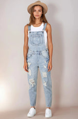 Aeryn Denim Overalls - Straight Leg Dungarees in Stone Wash Denim