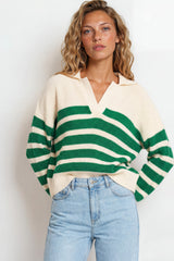 Model wearing Dixon Jumper in Cream/Green from Salty Crush