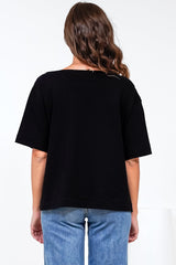 Dolce Top - Asymmetric Neckline Boxy Top with Side Split in Black