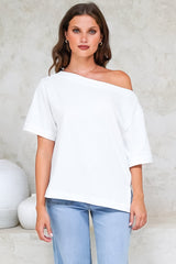 Dolce Top - Asymmetric Neckline Boxy Top with Side Split in White