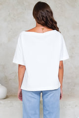 Dolce Top - Asymmetric Neckline Boxy Top with Side Split in White