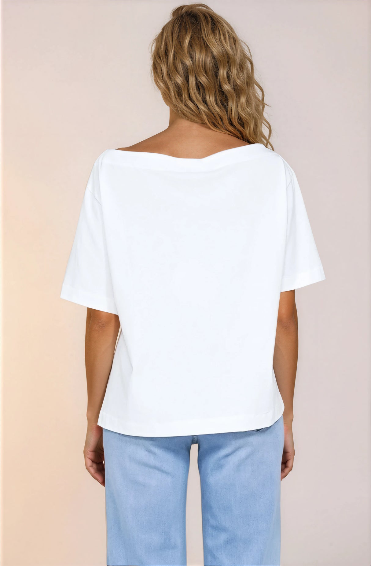 Dolce Top - Asymmetric Neckline Boxy Top with Side Split in White