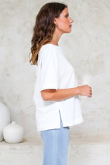 Dolce Top - Asymmetric Neckline Boxy Top with Side Split in White