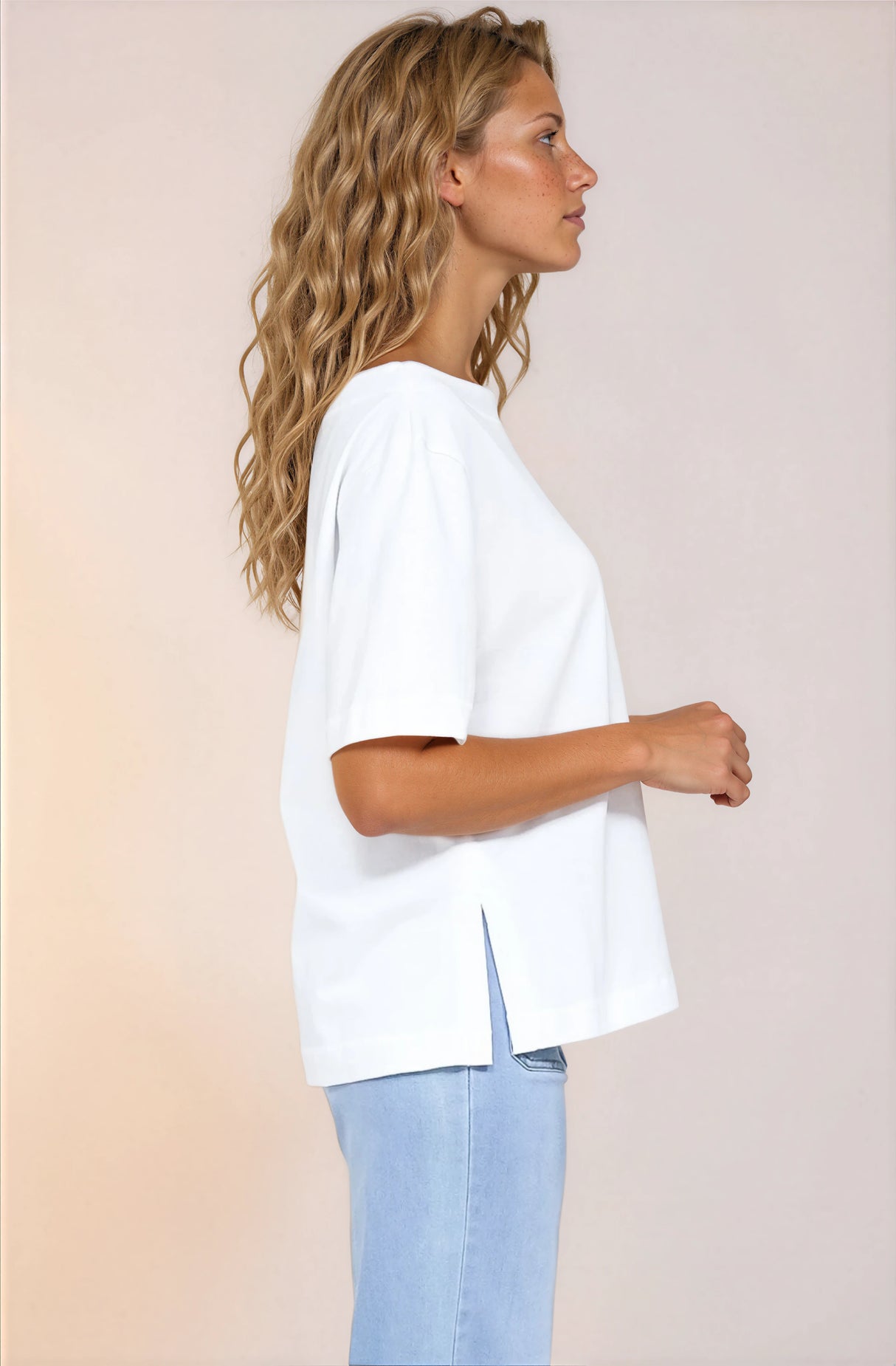 Dolce Top - Asymmetric Neckline Boxy Top with Side Split in White