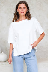 Dolce Top - Asymmetric Neckline Boxy Top with Side Split in White