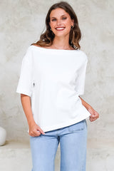 Dolce Top - Asymmetric Neckline Boxy Top with Side Split in White