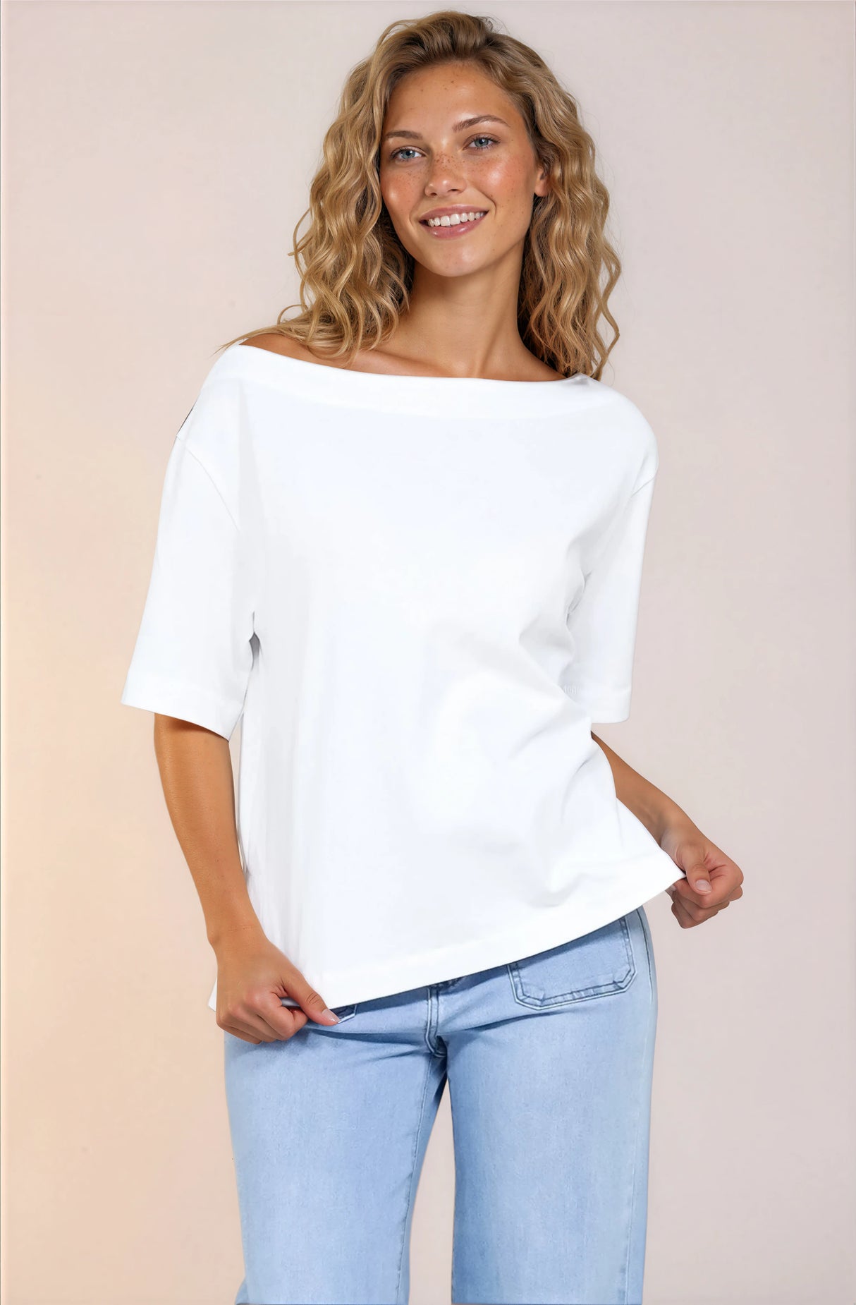 Dolce Top - Asymmetric Neckline Boxy Top with Side Split in White