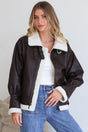 Model wearing Domingo Jacket in Brown from Salty Crush