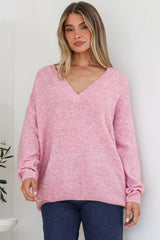Donoven Jumper - V Neck Lightweight Knit with Ribbed Hemlines in Boysenberry
