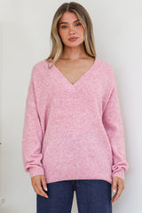 Donoven Jumper - V Neck Lightweight Knit with Ribbed Hemlines in Boysenberry