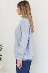 Donoven Jumper - V Neck Lightweight Knit with Ribbed Hemlines in Light Denim Blue