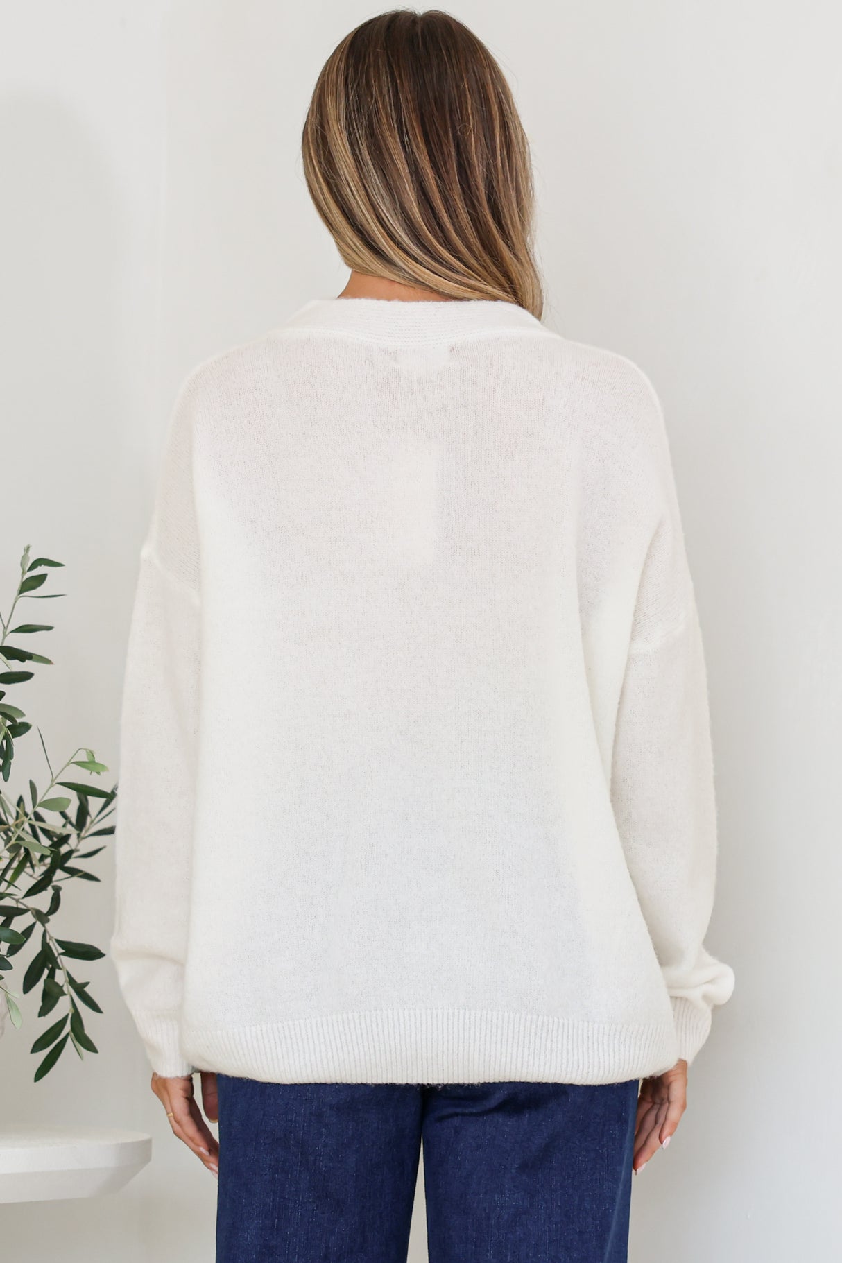 Donoven Jumper - V Neck Lightweight Knit with Ribbed Hemlines in Off White