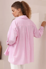Doran Shirt - Oversized Buttoned Down Stripe Cotton Shirt in Pink