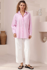 Doran Shirt - Oversized Buttoned Down Stripe Cotton Shirt in Pink