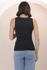 Dori Top - Scoop Neckline Thick Strap Longline Singlet in Black