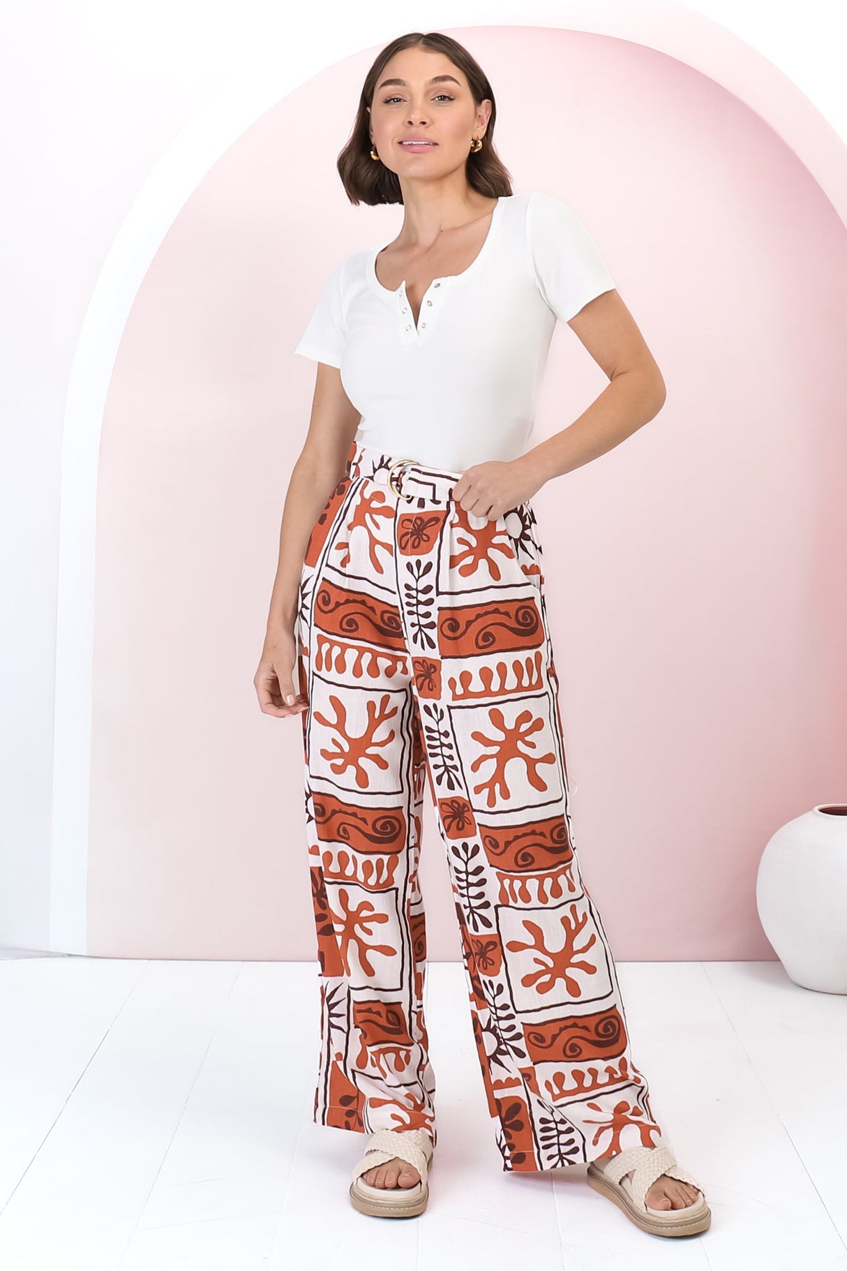 Dory Pants - High Waisted Belted Wide Leg Pants in Madeleine Print